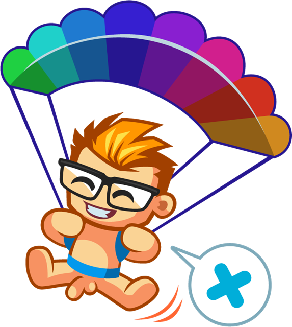 an animated picture of a man in a parachute